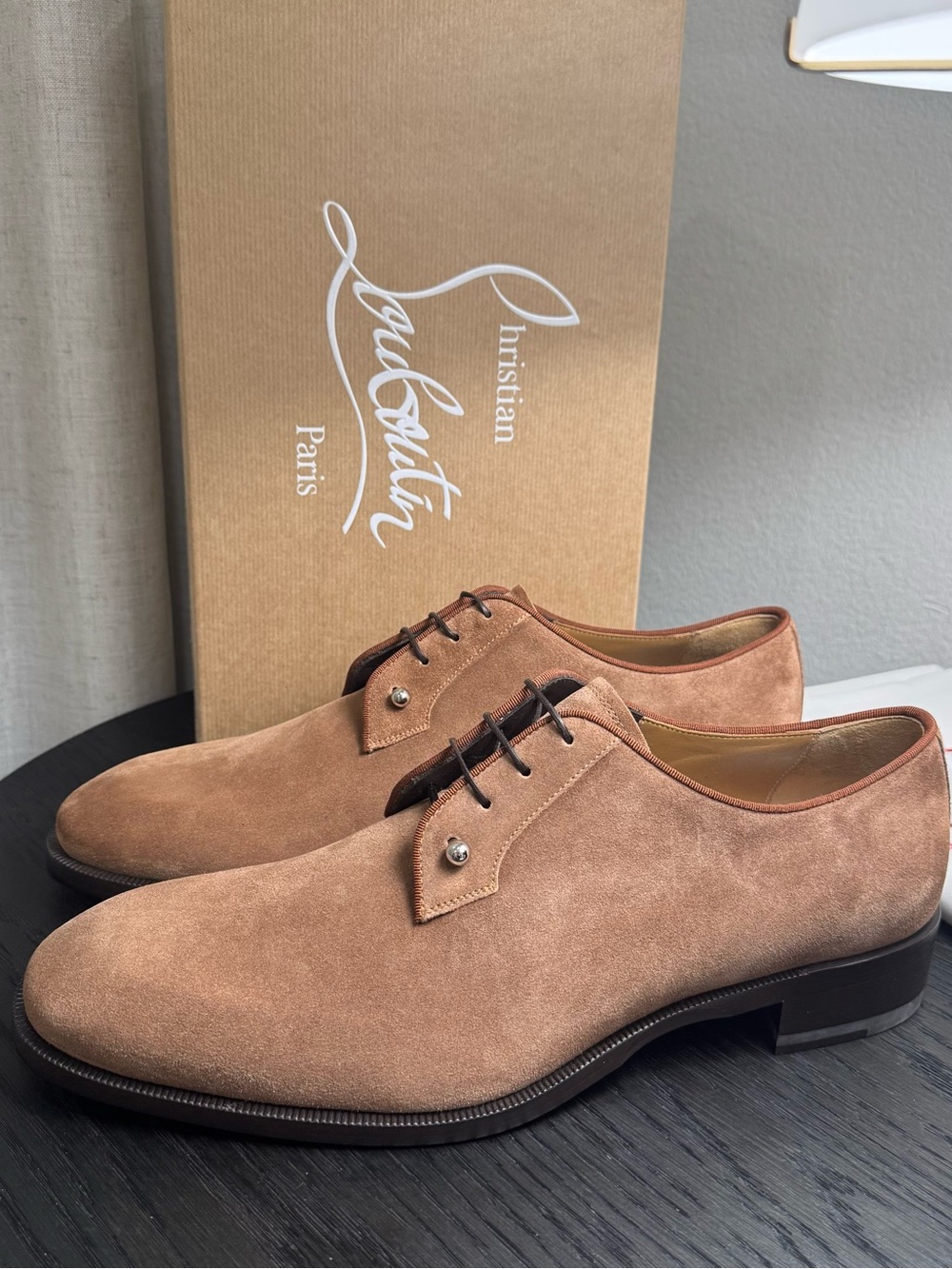 Christian Louboutin Chambeliss Dress Shoes Suede Brown 44.5